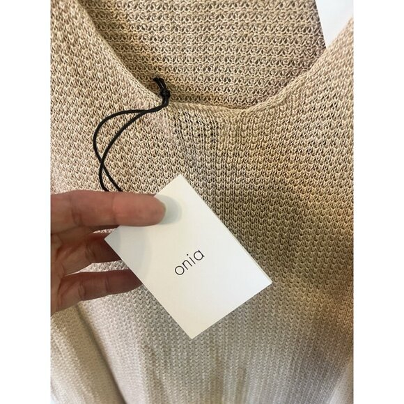 ONIA Dress Womens L Open Knit Linen Textured Swim Neutral Coverup Sweater NEW - Picture 8 of 15